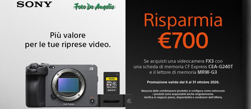 Sony FX3 ti offre 700€ di omaggi fino al 31 ottobre 2026